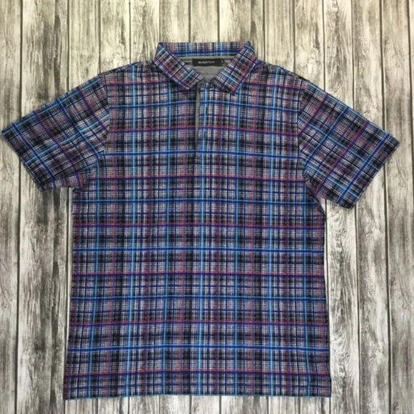 Bugatchi Designer Mens Plaid Golf Polo Shirt NWOT